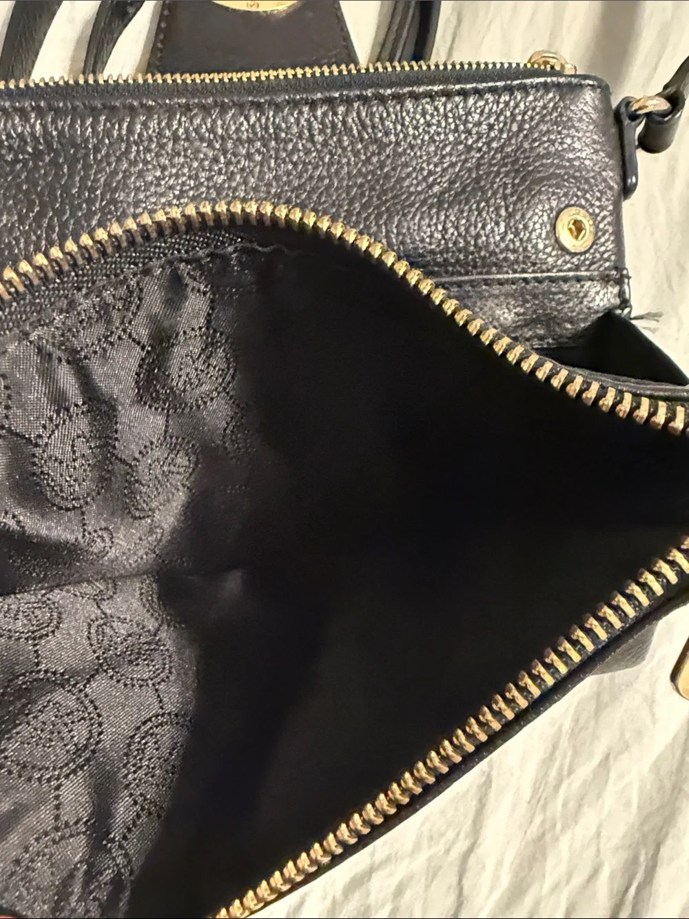 Michael Kors Black Leather Crossbody with Gold MK Accent